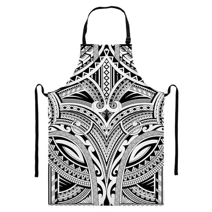 Tribal Maori Polynesian Tattoo Print Bib Apron With Pocket