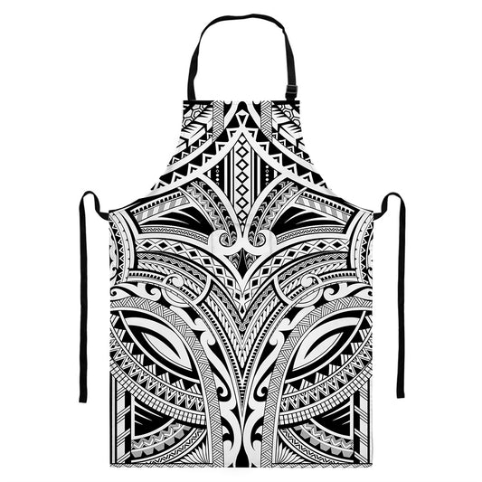 Tribal Maori Polynesian Tattoo Print Bib Apron With Pocket