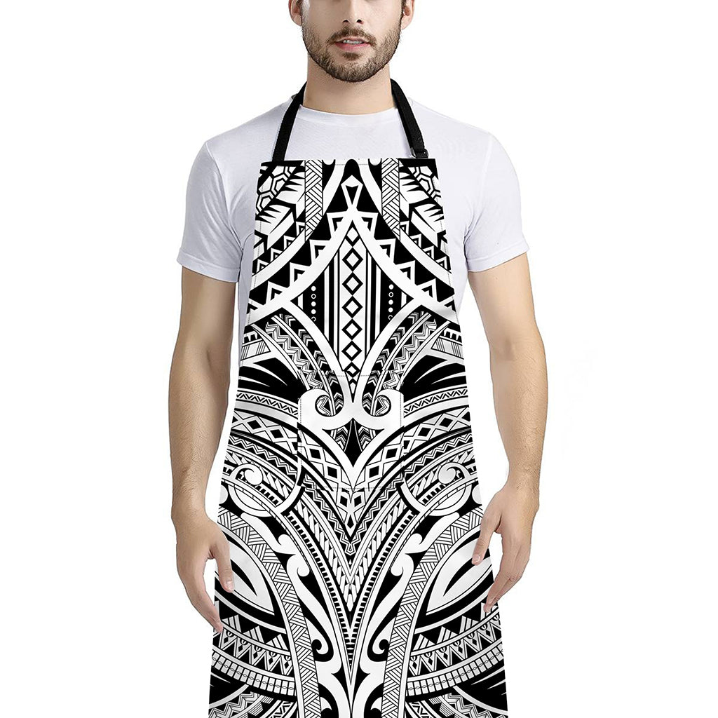 Tribal Maori Polynesian Tattoo Print Bib Apron With Pocket