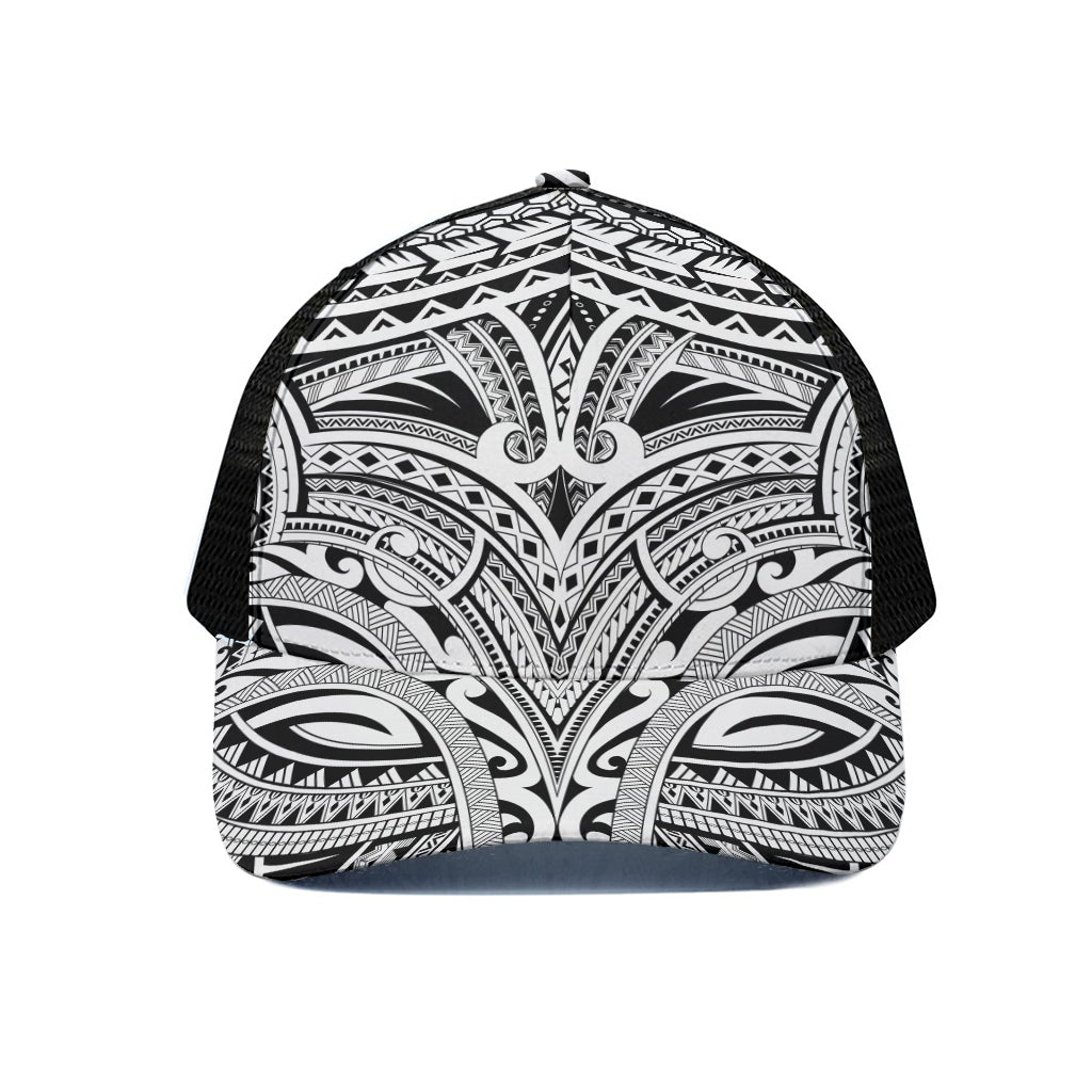 Tribal Maori Polynesian Tattoo Print Black Mesh Trucker Cap