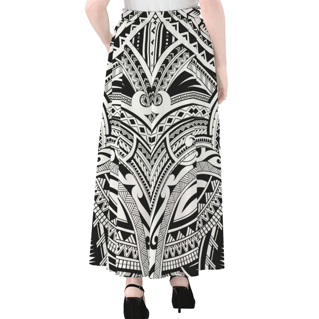 Tribal Maori Polynesian Tattoo Print Chiffon Maxi Skirt