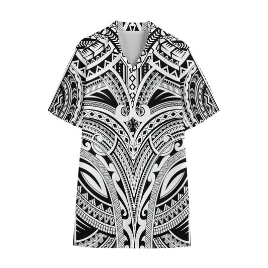 Tribal Maori Polynesian Tattoo Print Cotton Hawaiian Shirt