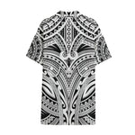 Tribal Maori Polynesian Tattoo Print Cotton Hawaiian Shirt