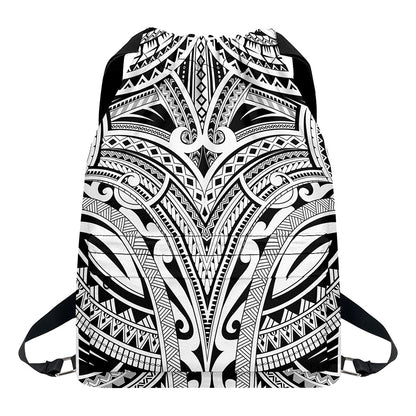 Tribal Maori Polynesian Tattoo Print Drawstring Backpack