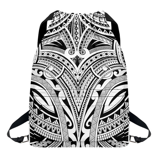 Tribal Maori Polynesian Tattoo Print Drawstring Backpack
