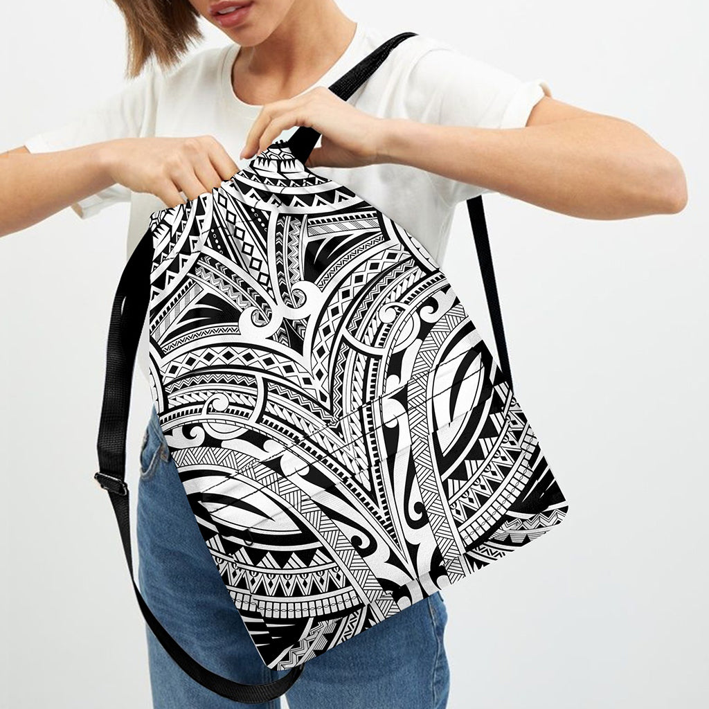 Tribal Maori Polynesian Tattoo Print Drawstring Backpack