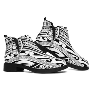 Tribal Maori Polynesian Tattoo Print Flat Ankle Boots