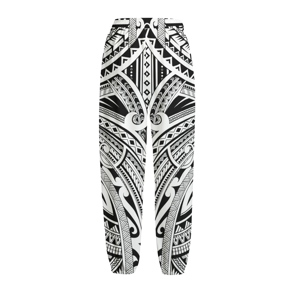 Tribal Maori Polynesian Tattoo Print Fleece Lined Knit Pants