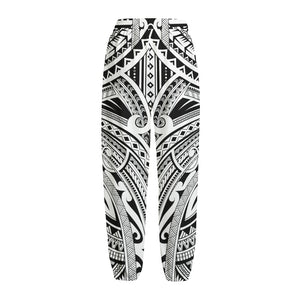 Tribal Maori Polynesian Tattoo Print Fleece Lined Knit Pants