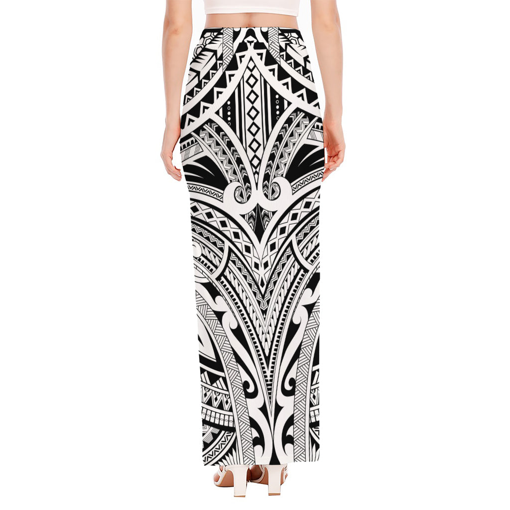 Tribal Maori Polynesian Tattoo Print High Slit Maxi Skirt