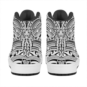 Tribal Maori Polynesian Tattoo Print High Top Leather Sneakers