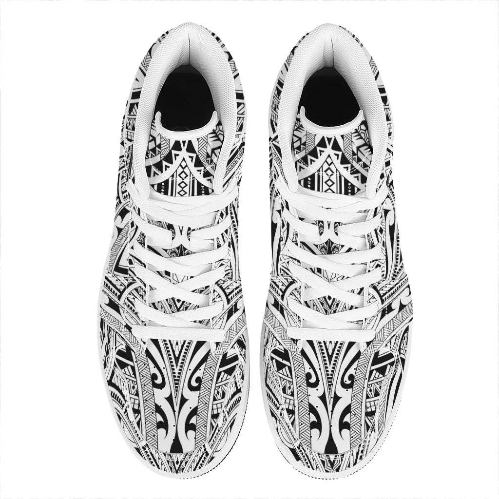 Tribal Maori Polynesian Tattoo Print High Top Leather Sneakers