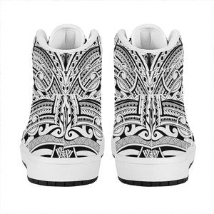 Tribal Maori Polynesian Tattoo Print High Top Leather Sneakers