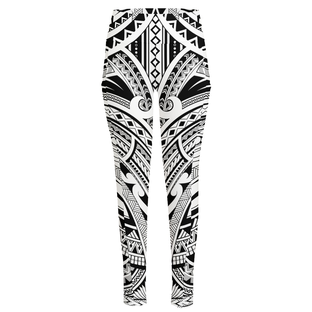 Tribal Maori Polynesian Tattoo Print High-Waisted Pocket Leggings