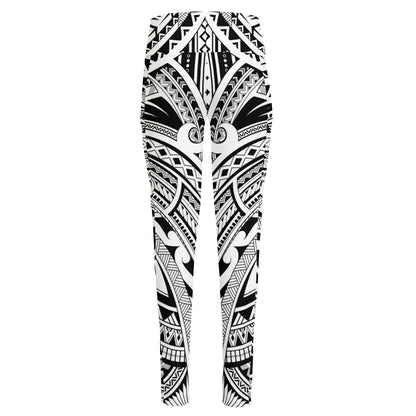 Tribal Maori Polynesian Tattoo Print High-Waisted Pocket Leggings