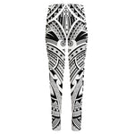 Tribal Maori Polynesian Tattoo Print High-Waisted Pocket Leggings