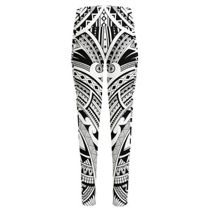 Tribal Maori Polynesian Tattoo Print High-Waisted Pocket Leggings