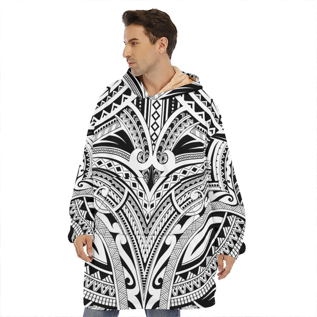 Tribal Maori Polynesian Tattoo Print Hoodie Blanket