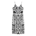 Tribal Maori Polynesian Tattoo Print Jersey Midi Cami Dress