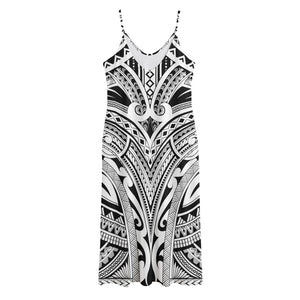 Tribal Maori Polynesian Tattoo Print Jersey Midi Cami Dress