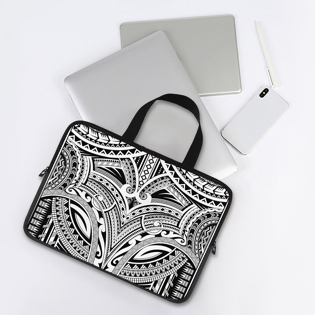 Tribal Maori Polynesian Tattoo Print Laptop Sleeve With Handle
