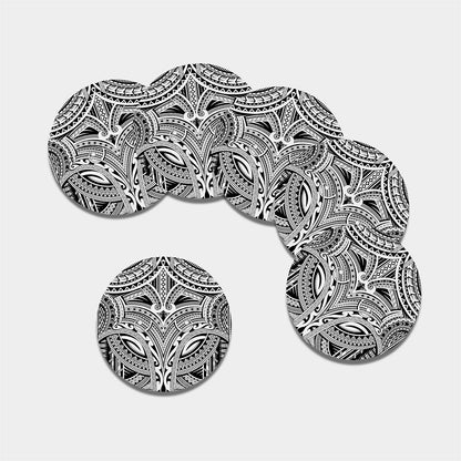 Tribal Maori Polynesian Tattoo Print Leather Coaster Set