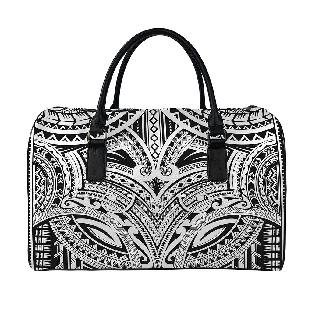 Tribal Maori Polynesian Tattoo Print Leather Duffle Bag