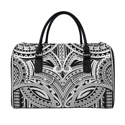 Tribal Maori Polynesian Tattoo Print Leather Duffle Bag