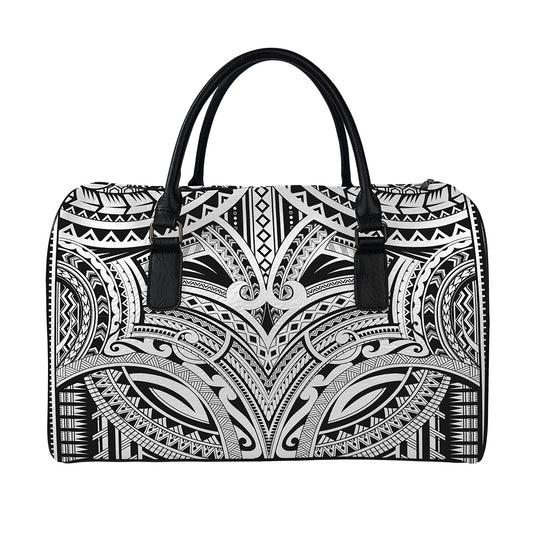 Tribal Maori Polynesian Tattoo Print Leather Duffle Bag