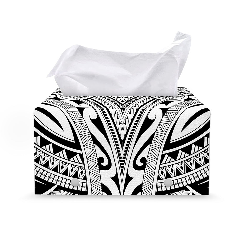 Tribal Maori Polynesian Tattoo Print Leather Tissue Box Cover