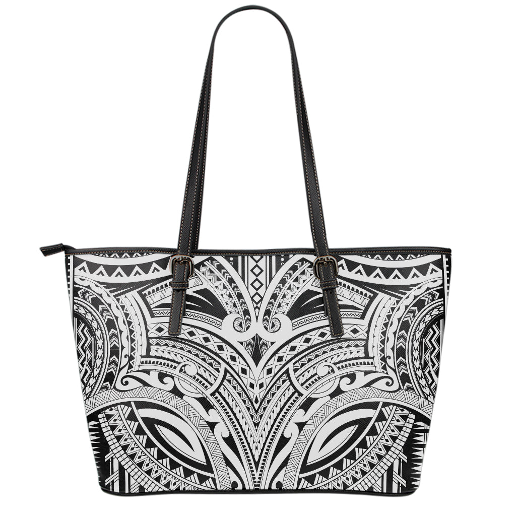 Tribal Maori Polynesian Tattoo Print Leather Tote Bag