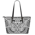 Tribal Maori Polynesian Tattoo Print Leather Tote Bag With Zipper