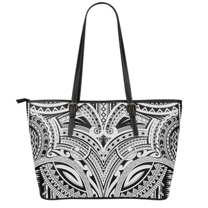 Tribal Maori Polynesian Tattoo Print Leather Tote Bag