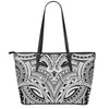 Tribal Maori Polynesian Tattoo Print Leather Tote Bag