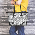 Tribal Maori Polynesian Tattoo Print Leather Tote Bag