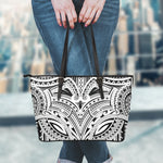 Tribal Maori Polynesian Tattoo Print Leather Tote Bag