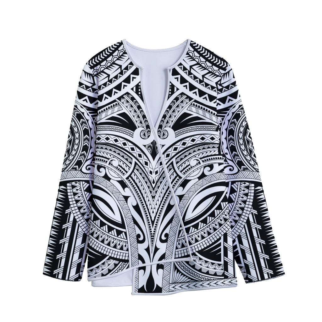 Tribal Maori Polynesian Tattoo Print Long Sleeve Short Coat