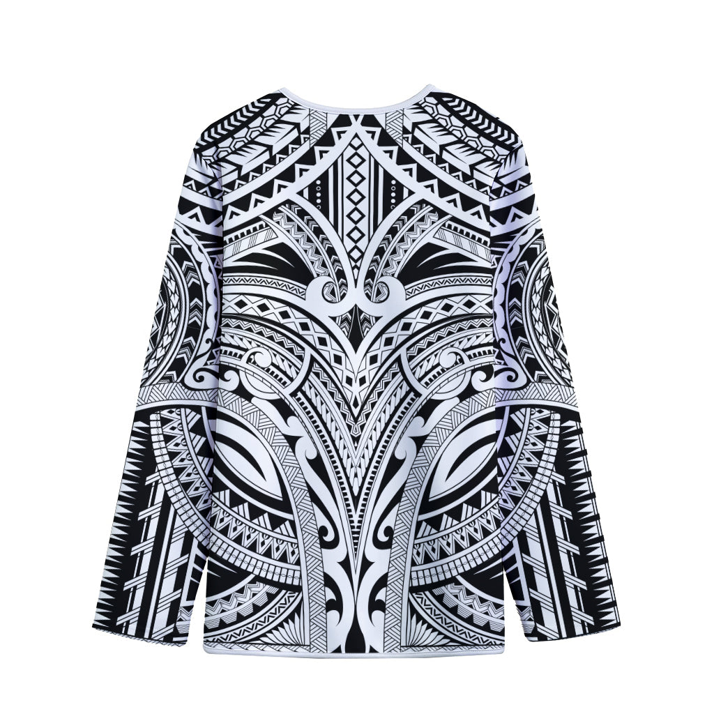 Tribal Maori Polynesian Tattoo Print Long Sleeve Short Coat