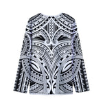 Tribal Maori Polynesian Tattoo Print Long Sleeve Short Coat