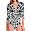 Tribal Maori Polynesian Tattoo Print Long Sleeve Swimsuit