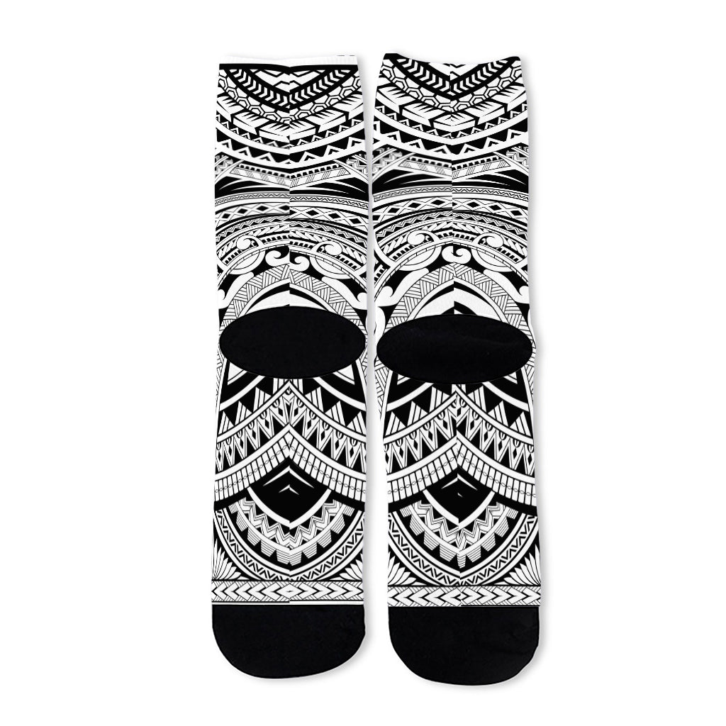 Tribal Maori Polynesian Tattoo Print Long Socks