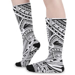 Tribal Maori Polynesian Tattoo Print Long Socks