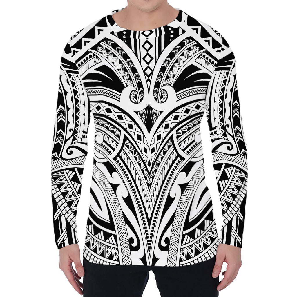 Tribal Maori Polynesian Tattoo Print Men's Long Sleeve T-Shirt