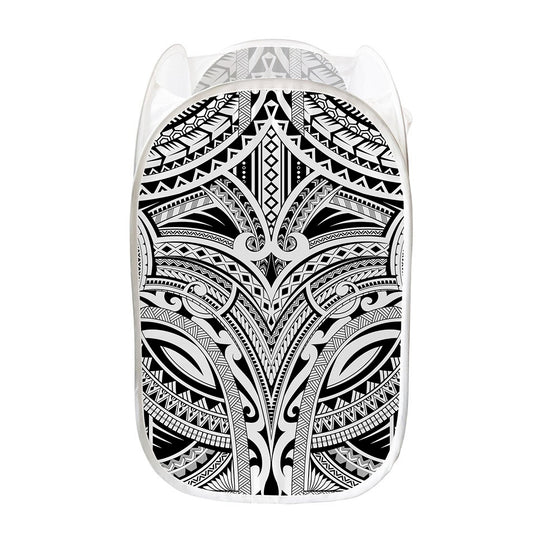 Tribal Maori Polynesian Tattoo Print Mesh Laundry Hamper