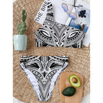 Tribal Maori Polynesian Tattoo Print One Shoulder Bikini Top