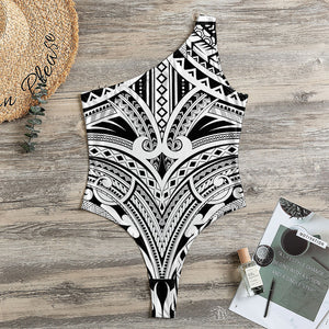 Tribal Maori Polynesian Tattoo Print One Shoulder Bodysuit