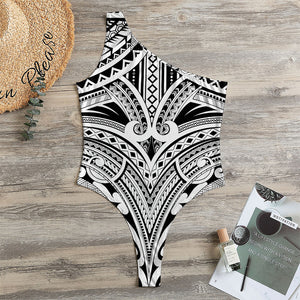 Tribal Maori Polynesian Tattoo Print One Shoulder Bodysuit