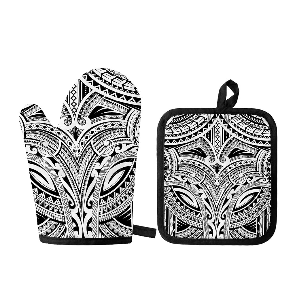 Tribal Maori Polynesian Tattoo Print Oven Mitt And Pot Holder Set