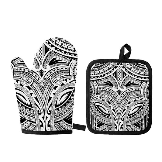 Tribal Maori Polynesian Tattoo Print Oven Mitt And Pot Holder Set