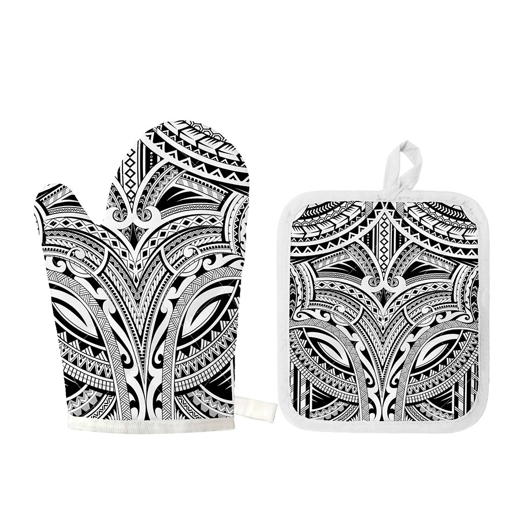 Tribal Maori Polynesian Tattoo Print Oven Mitt And Pot Holder Set